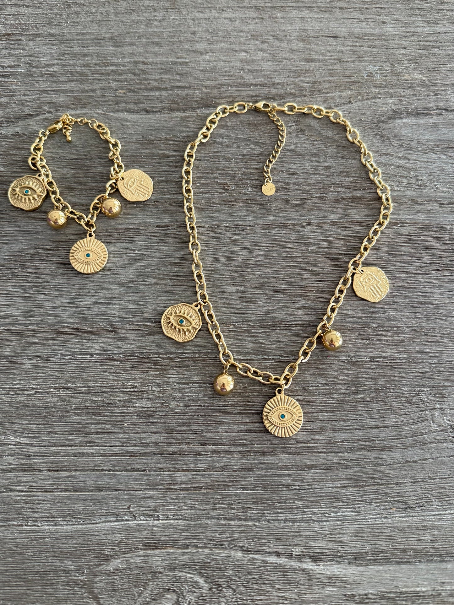 Evil Eye Necklace & Bracelet Set