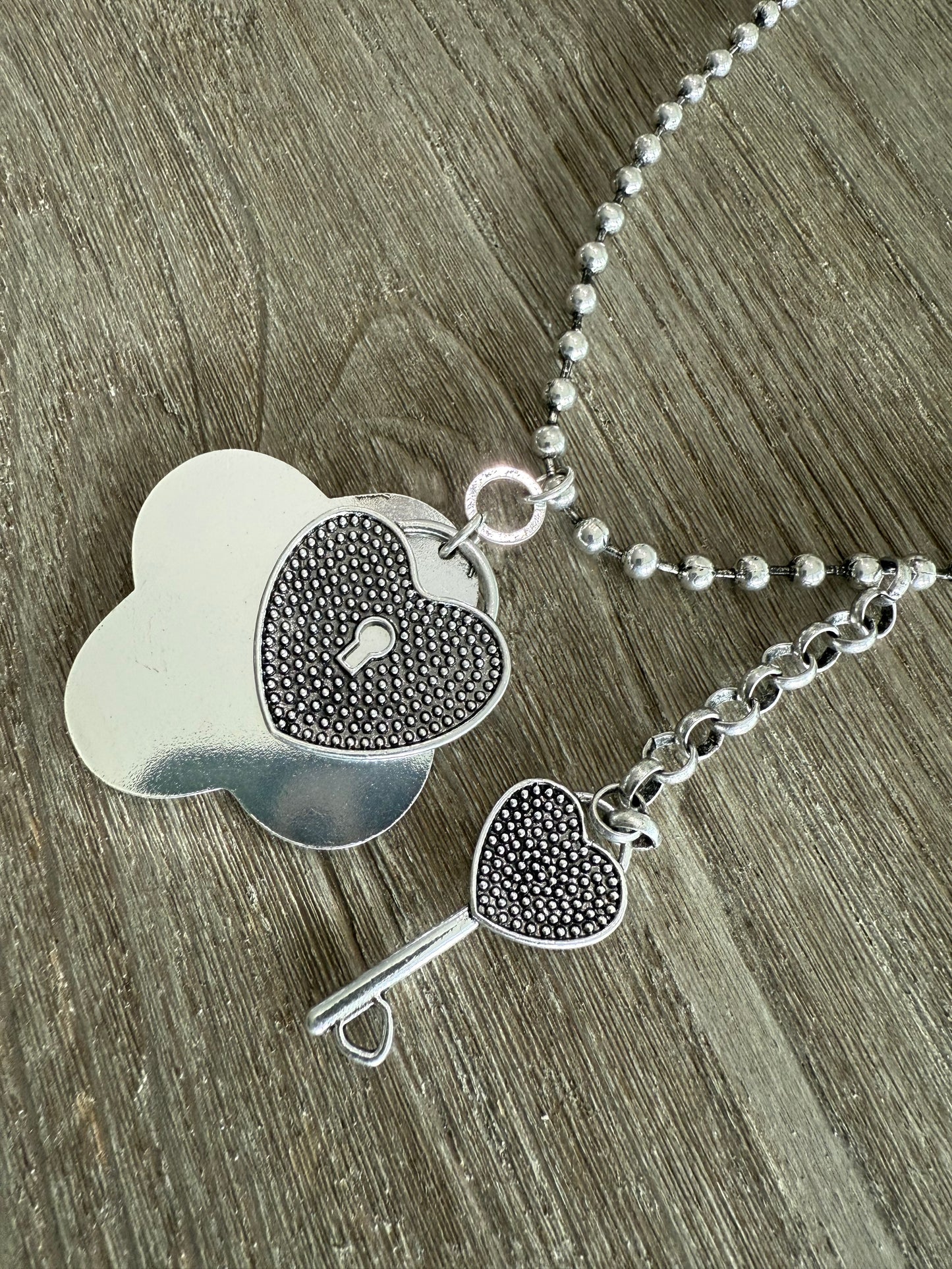 Lock & Key Long Silver Necklace