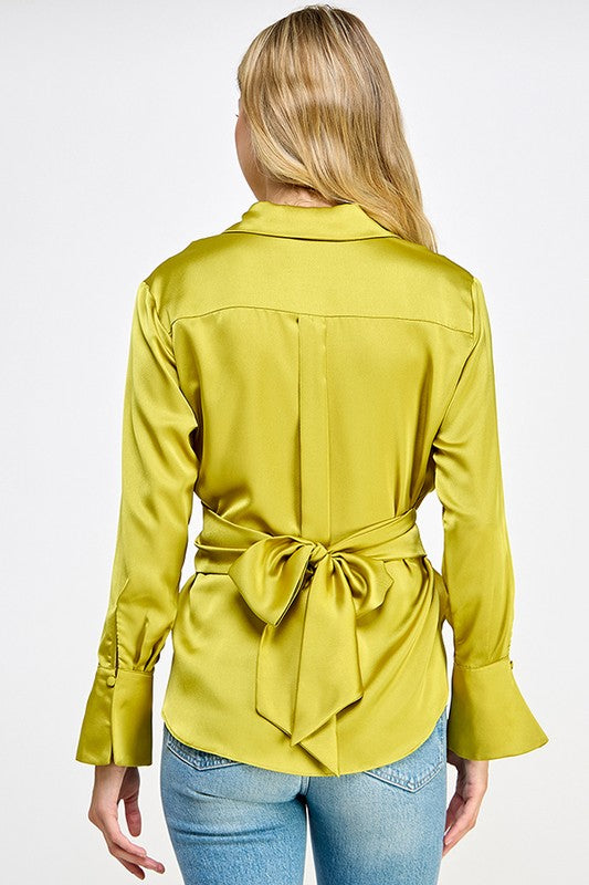 Long Sleeve Collar Shirt High Low Top