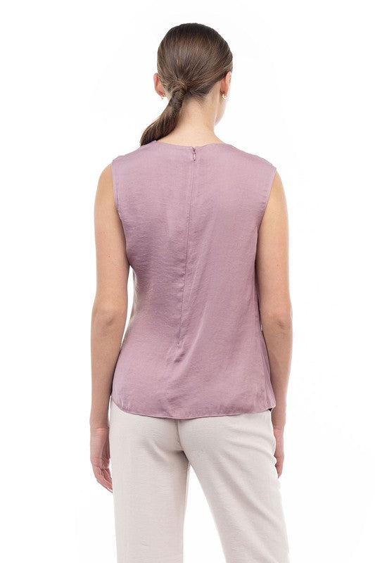 Shirred Gathered Detail Satin Tank