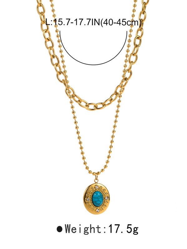 Stainless Steel Layered Turquoise Pendant Necklace (Pick Style)