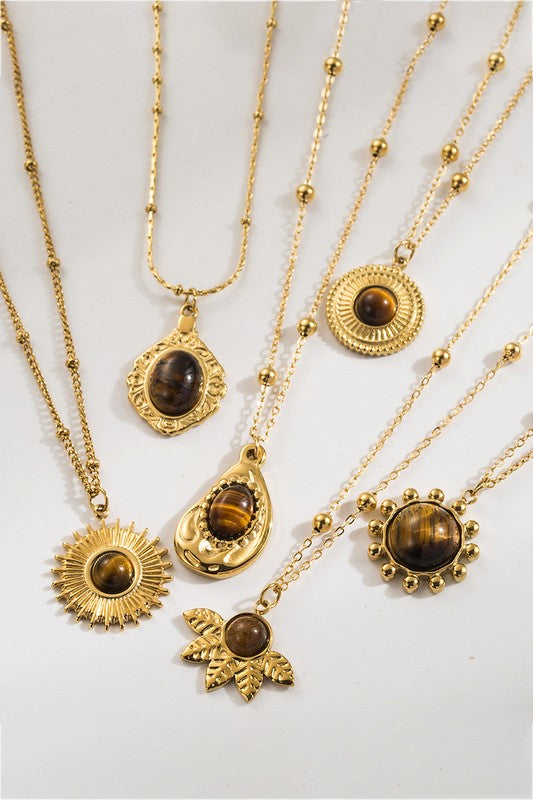 Stainless Steel Vintage Gemstone Pendant Necklace (Pick Style)