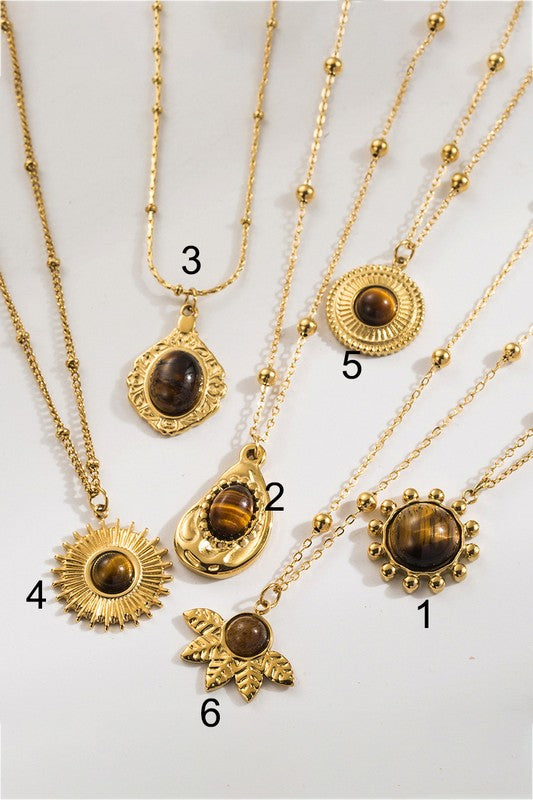 Stainless Steel Vintage Gemstone Pendant Necklace (Pick Style)