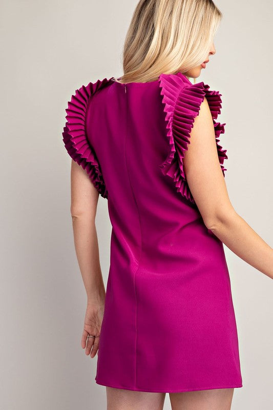 Pleated Shoulder Mini Dress