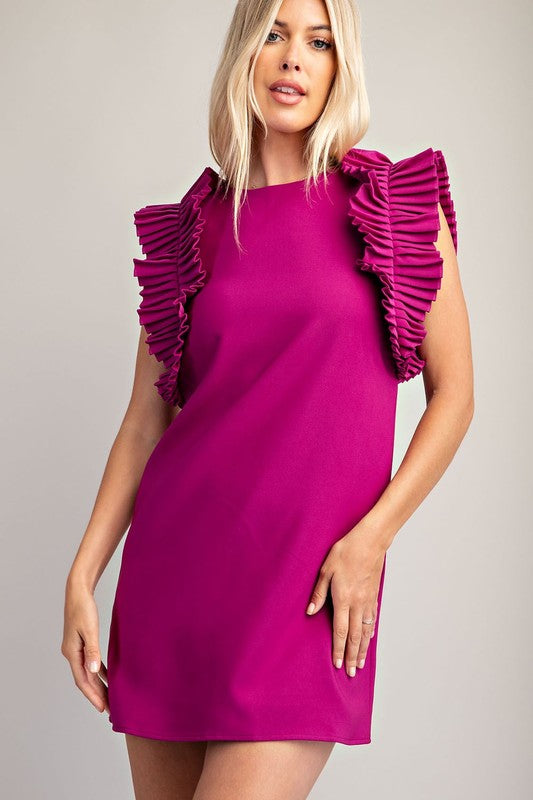 Pleated Shoulder Mini Dress