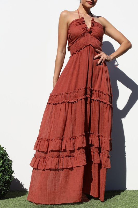 Ruffled Detail Maxi Dress