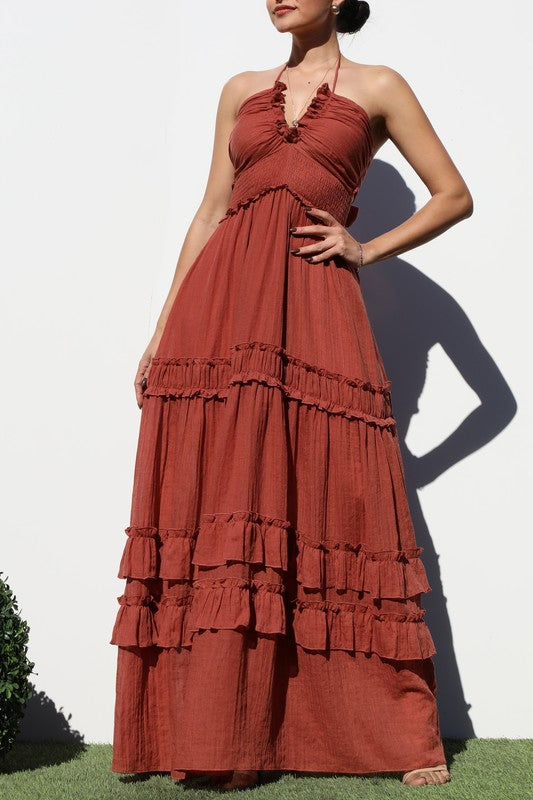 Ruffled Detail Maxi Dress