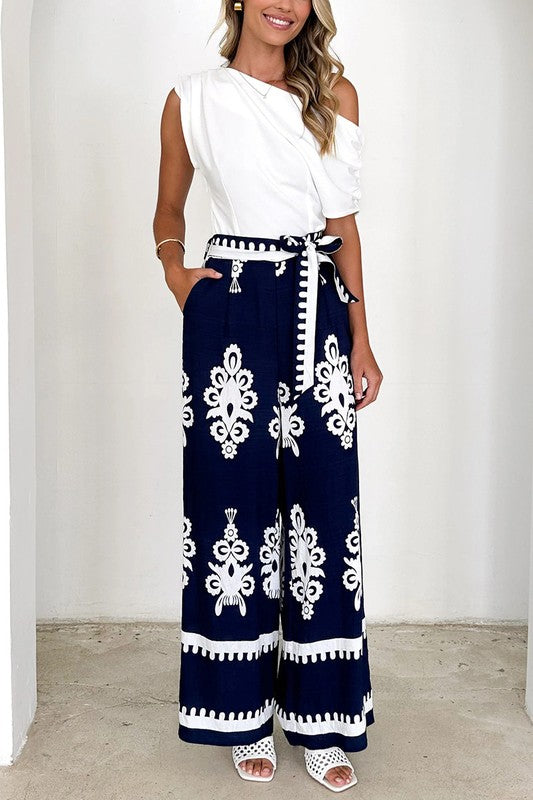 Patterned High-waist Wide-leg Pants