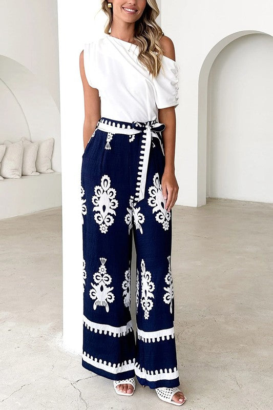 Patterned High-waist Wide-leg Pants