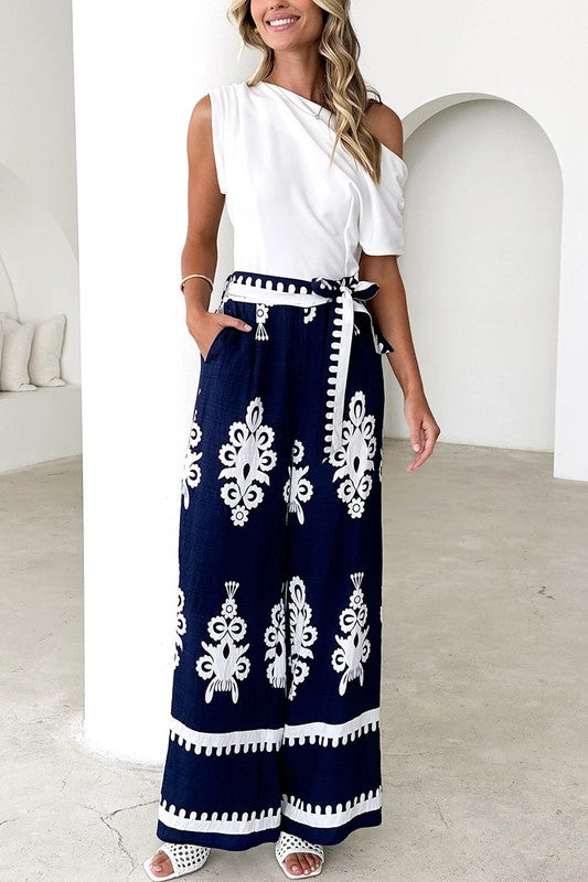 Patterned High-waist Wide-leg Pants