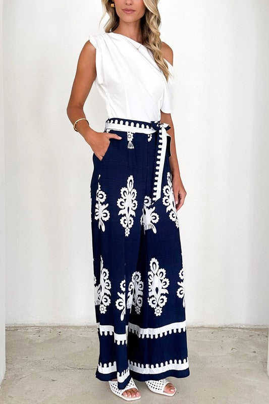 Patterned High-waist Wide-leg Pants