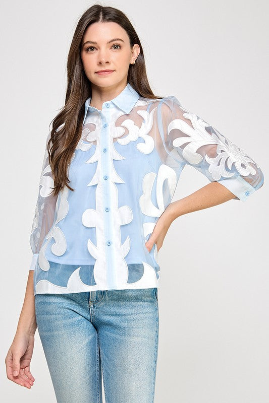 Lace Trim Button Down Shirt