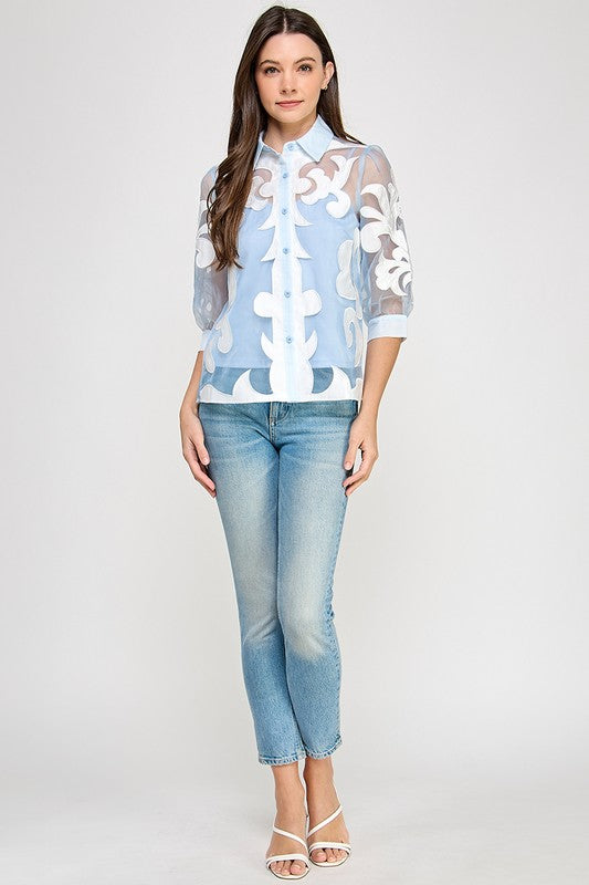 Lace Trim Button Down Shirt