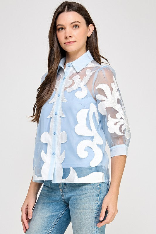 Lace Trim Button Down Shirt
