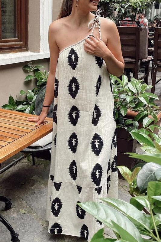 One-shoulder Printed Maxi Dress