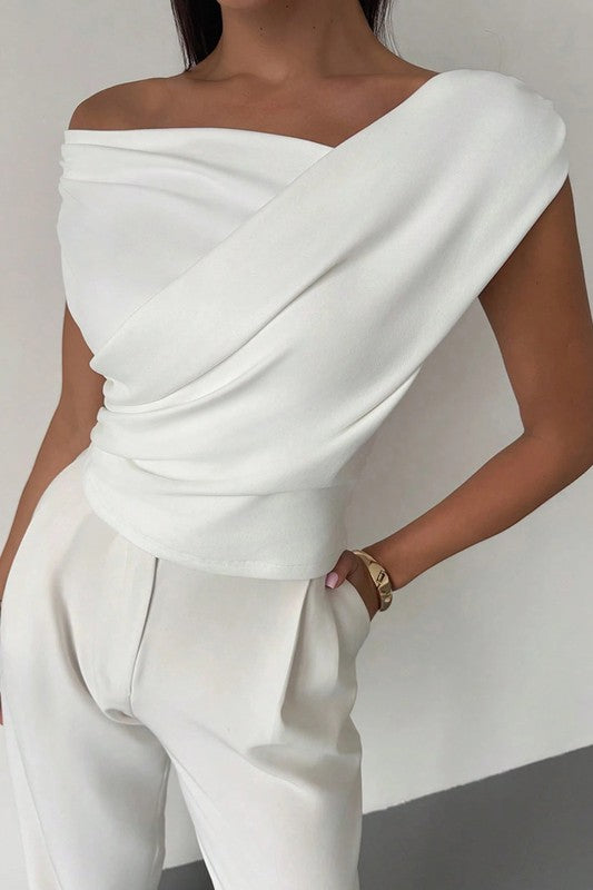 Draped Off-shoulder Sleeveless Top