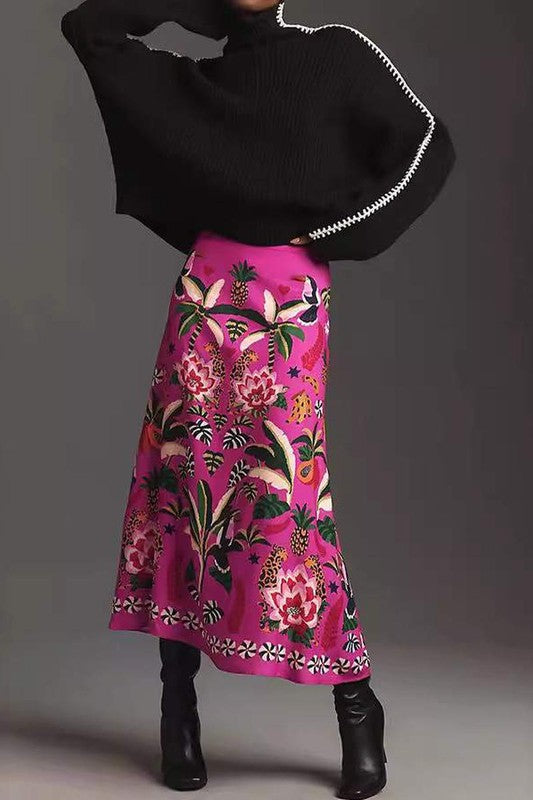 Tropical Plant Print Skirt