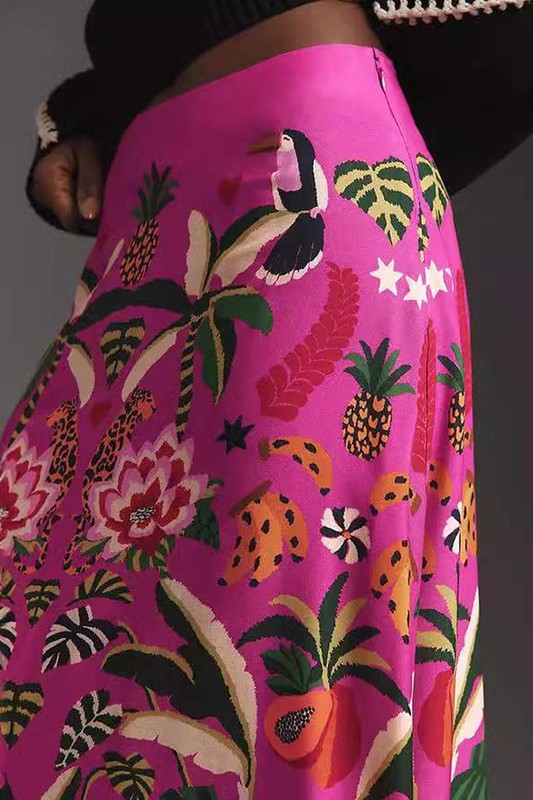 Tropical Plant Print Skirt