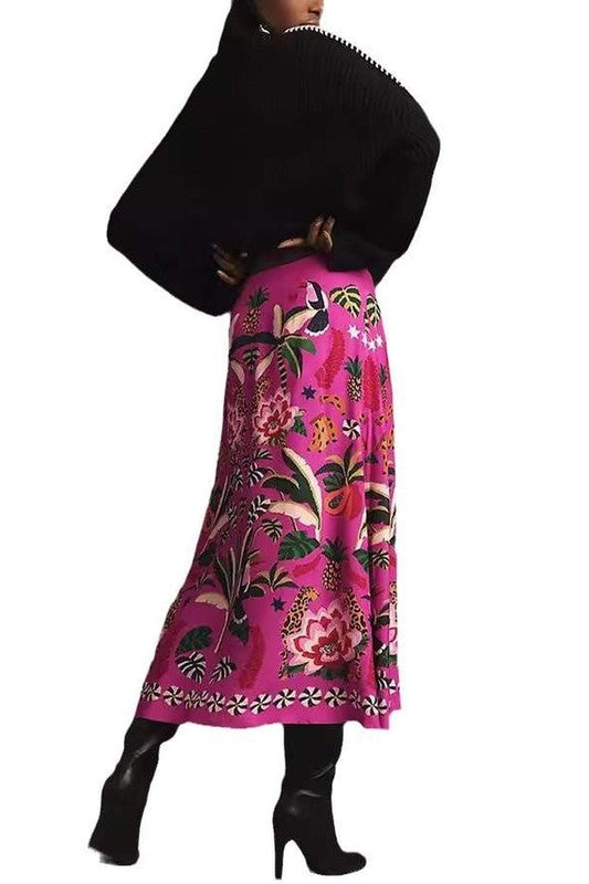 Tropical Plant Print Skirt