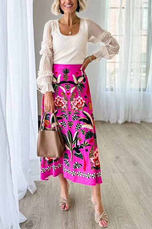 Tropical Plant Print Skirt