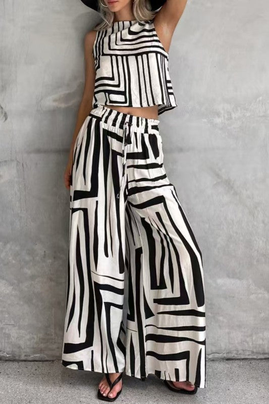 Zebra Stripe Sleeveless Wide-leg Set