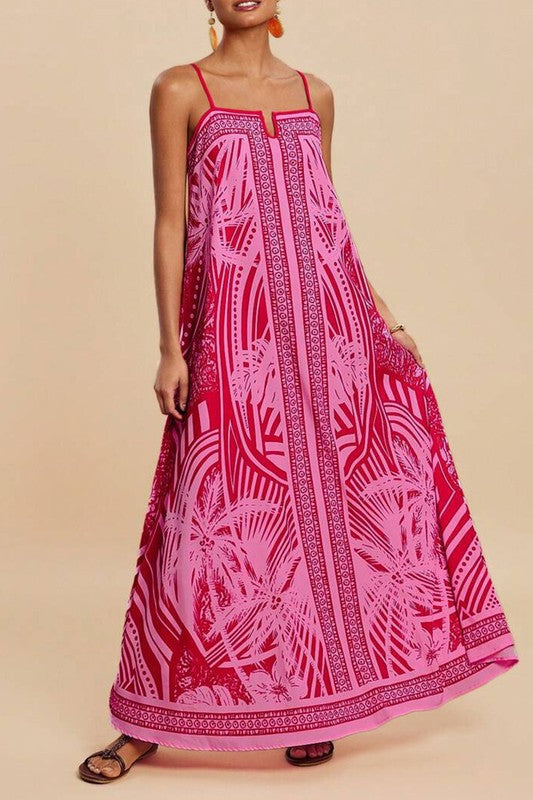 pink tribal dress Tribal Sleeveless Dress with Front Detail Pink Glow / S
