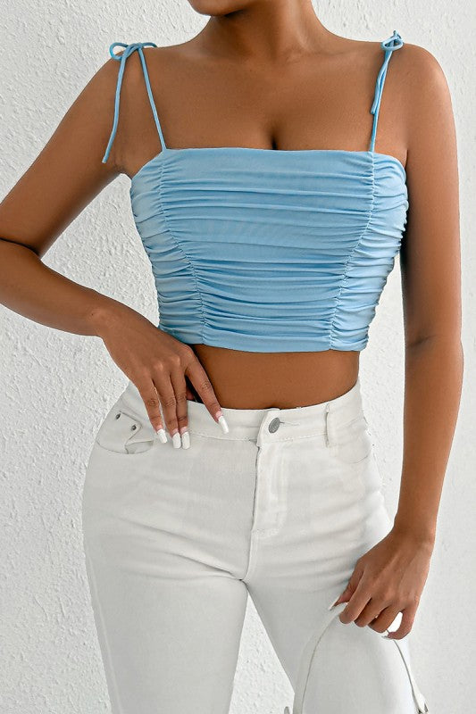Ruched Cami Top With Tie Straps