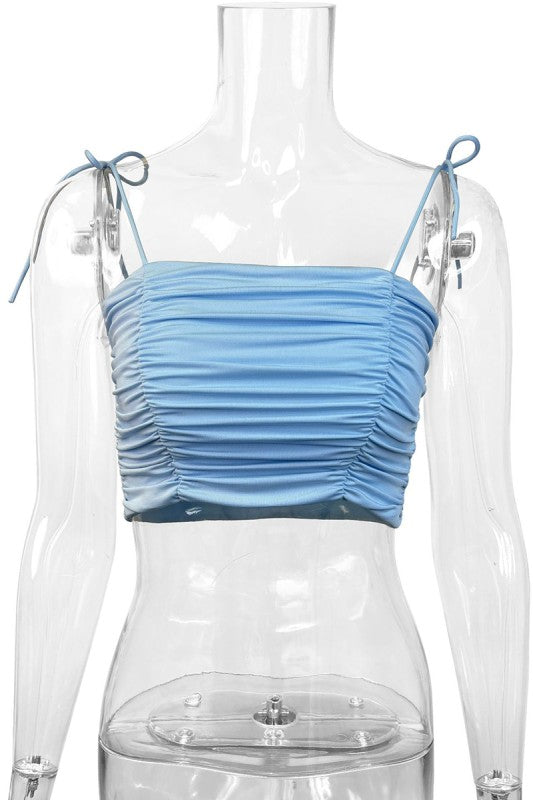 Ruched Cami Top With Tie Straps