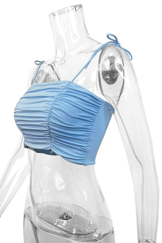 Ruched Cami Top With Tie Straps