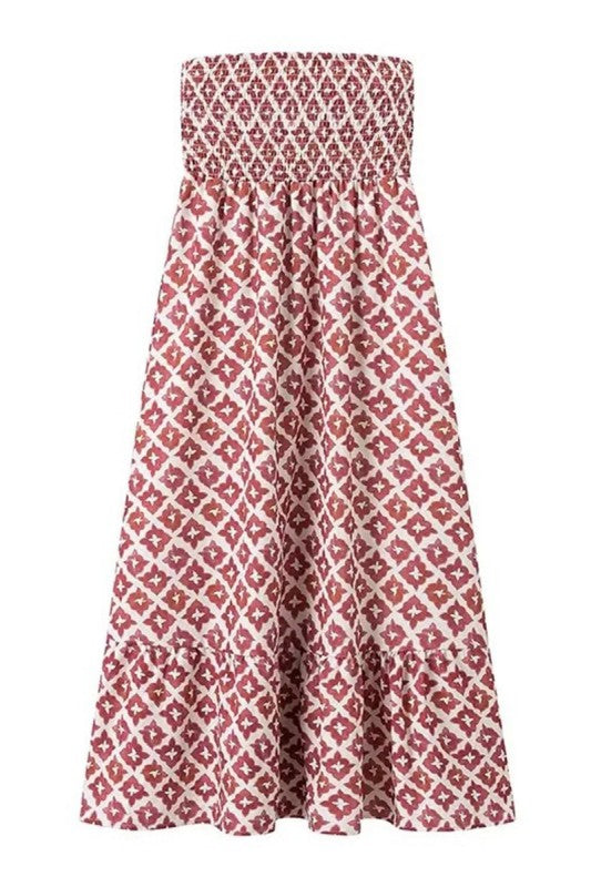 Geometric Print Strapless Skirt Set