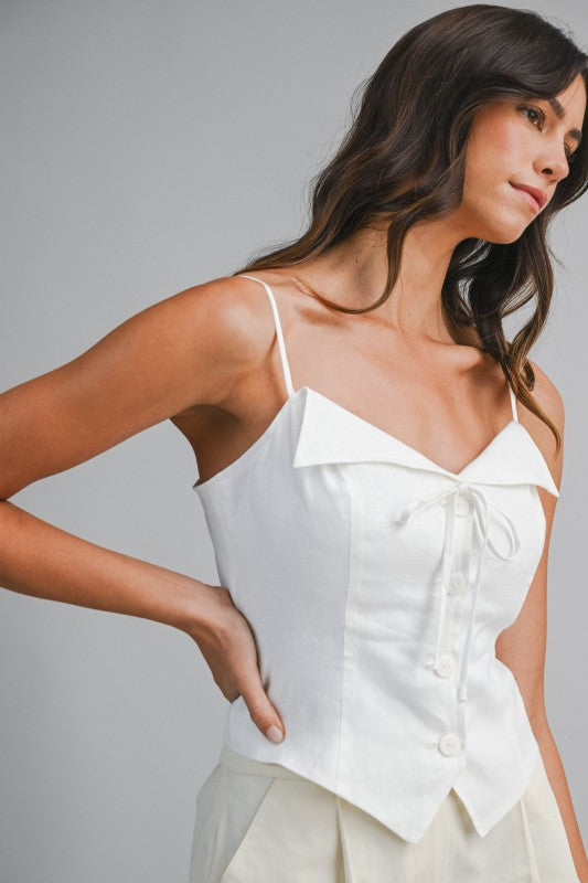 Linen Collared Strap Top