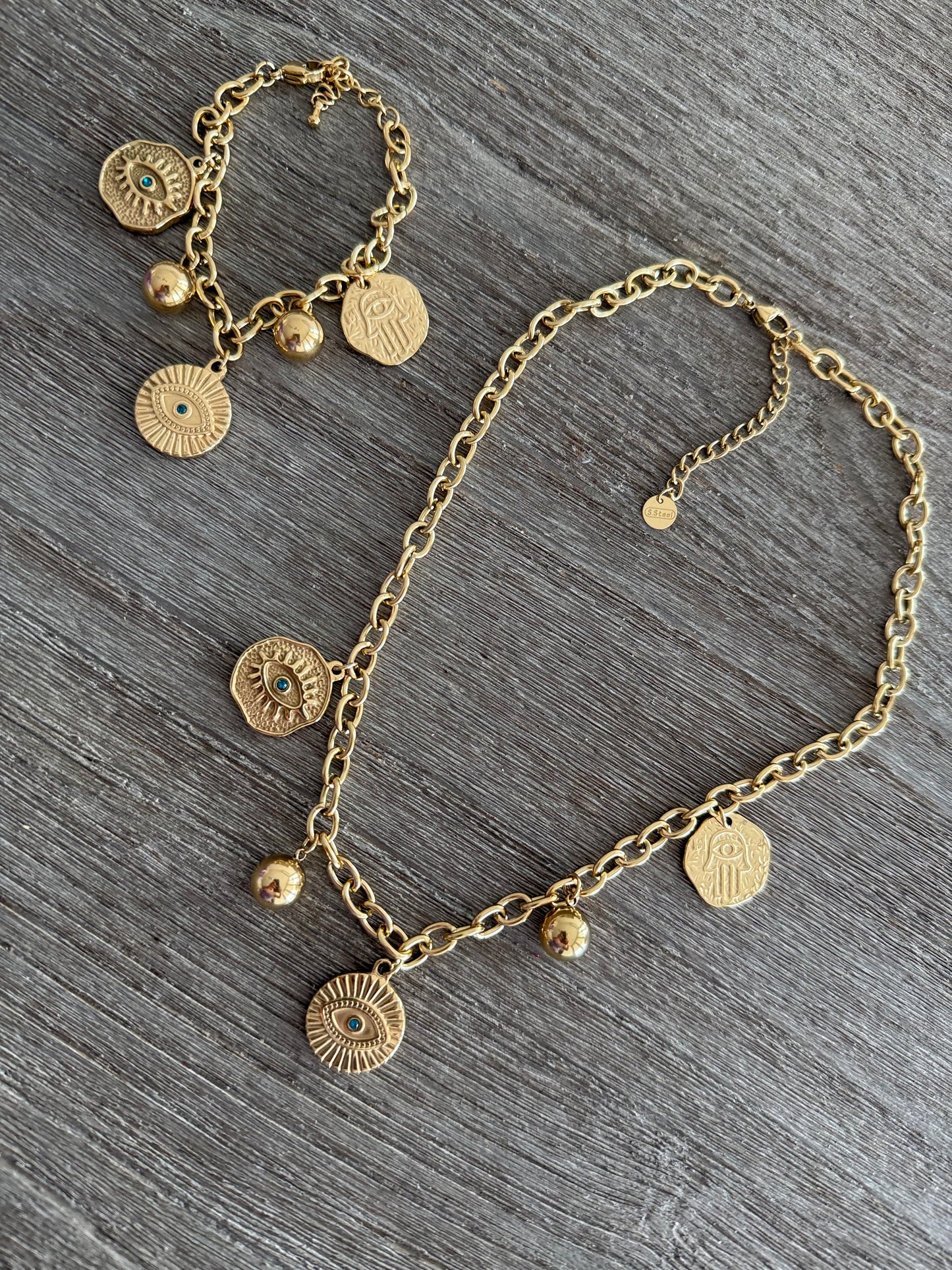 Evil Eye Necklace & Bracelet Set