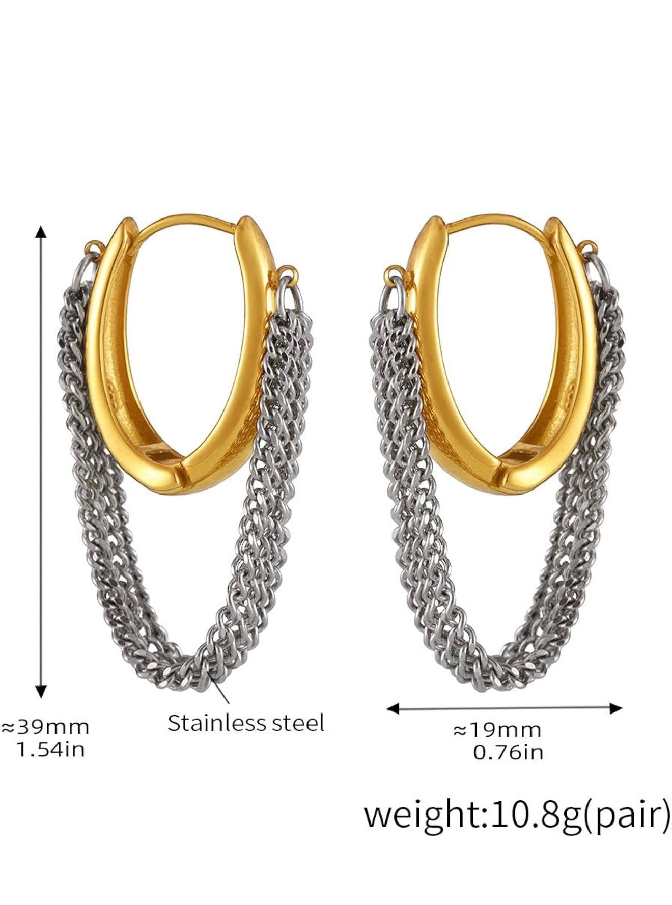 Two Tones Chain Hoop Earrings