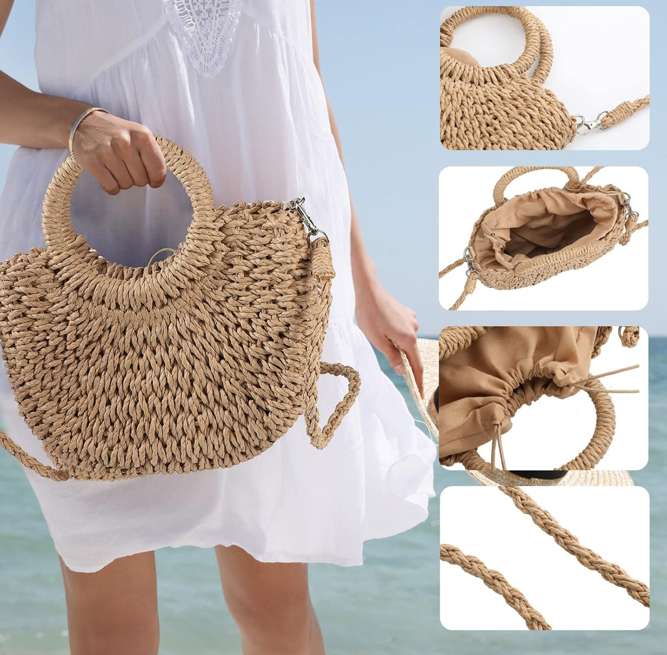 Semi Circle Rattan Straw Bag