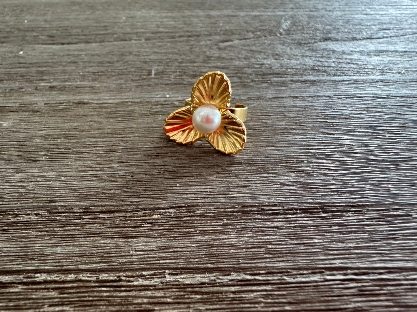 Flower Pearl Detail SS Ring