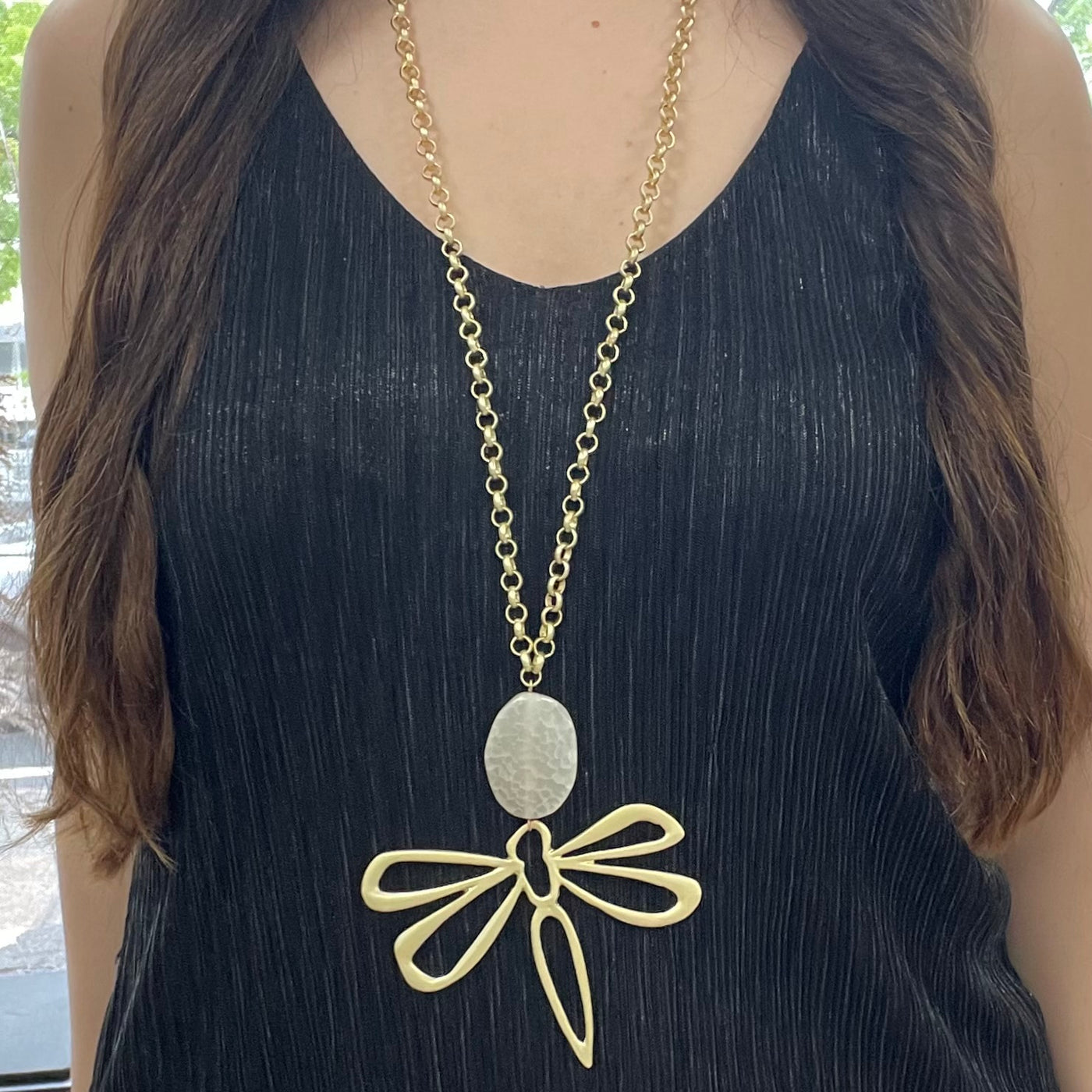 Dragonfly With Cream Stone Turkish Necklace