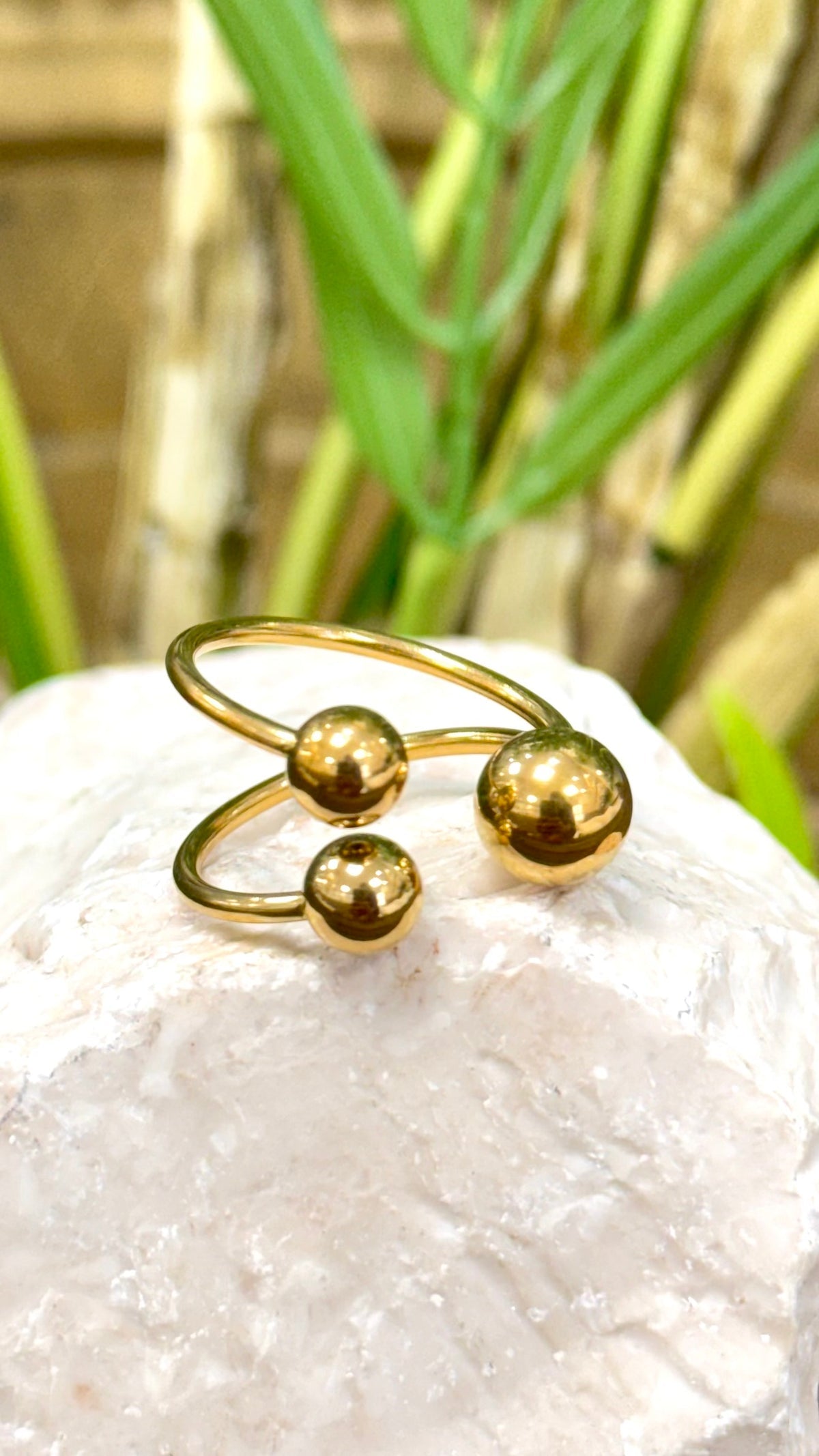 Three Point Gold Stainless Steel Ring