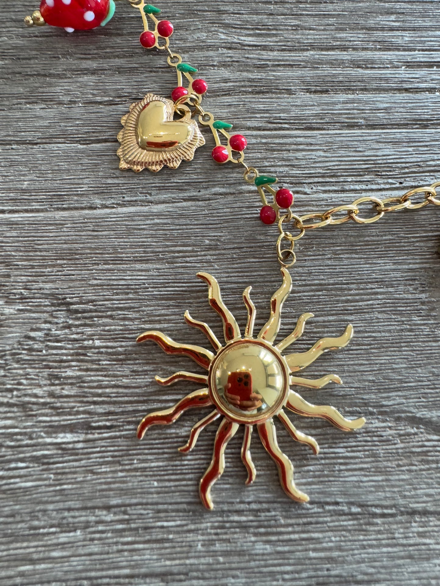 Multi Charms Cherry Necklace