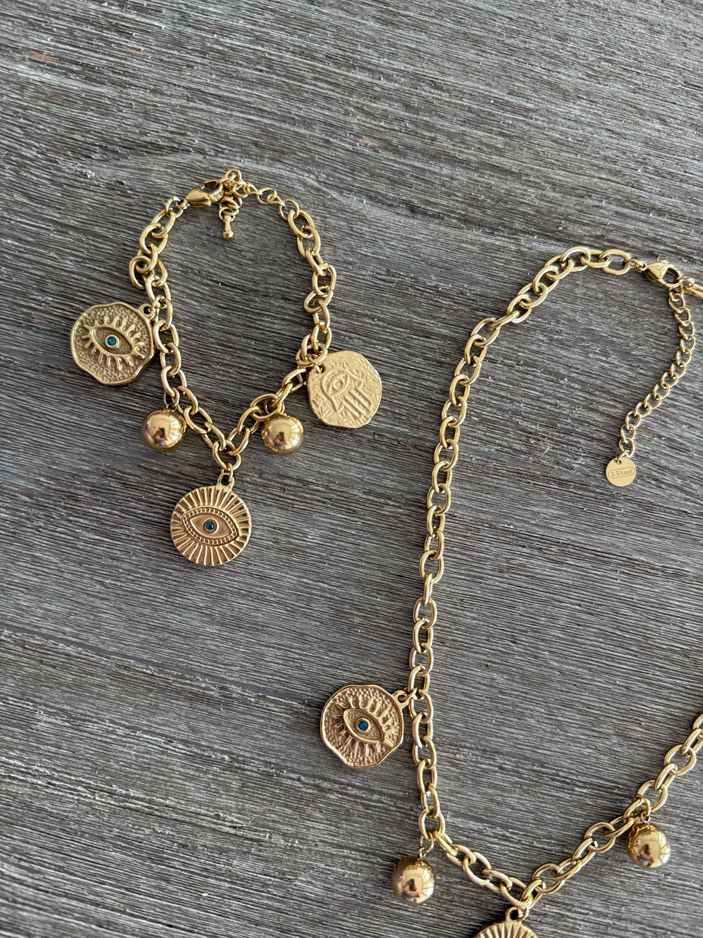 Evil Eye Necklace & Bracelet Set