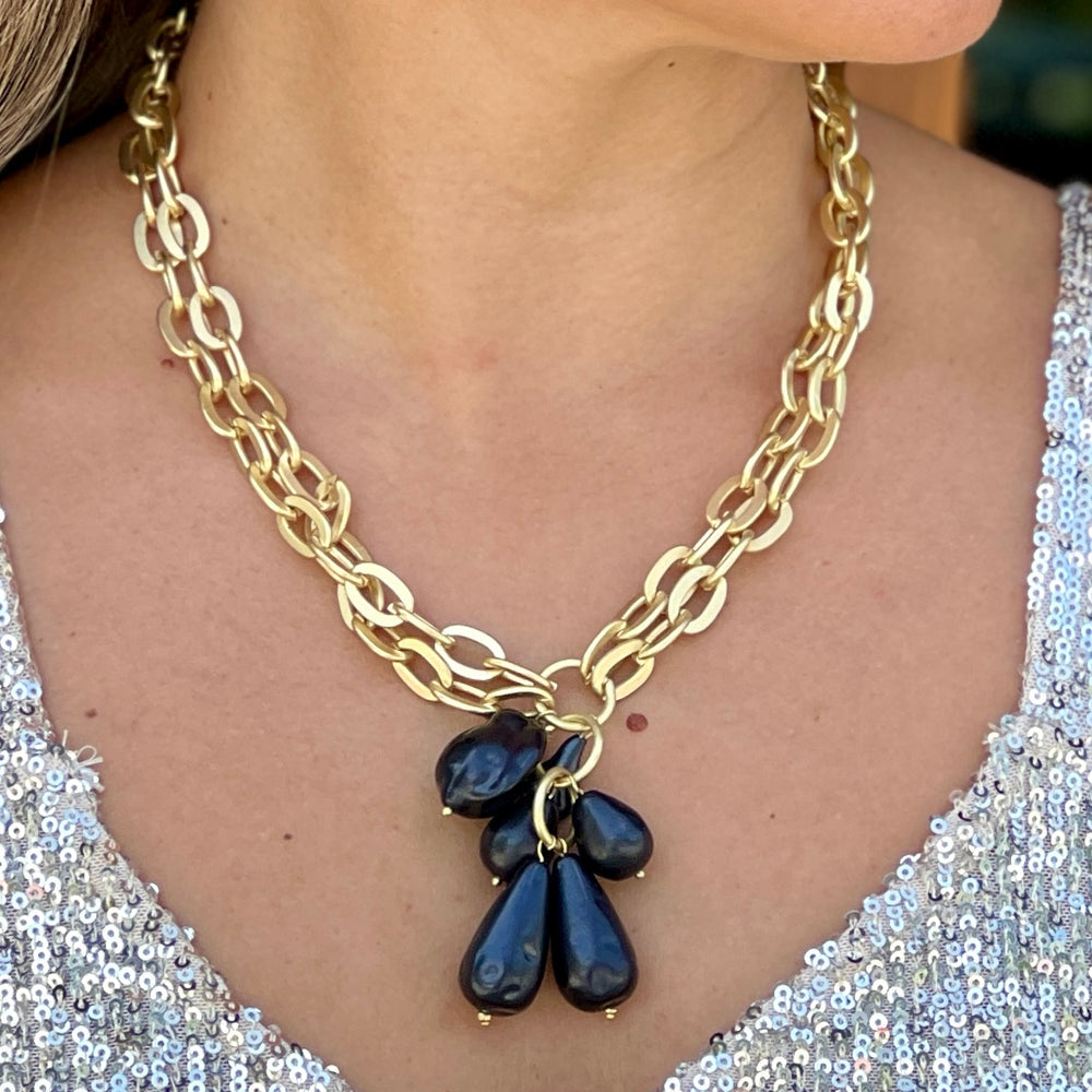 Two Layer Black Drops Turkish Necklace