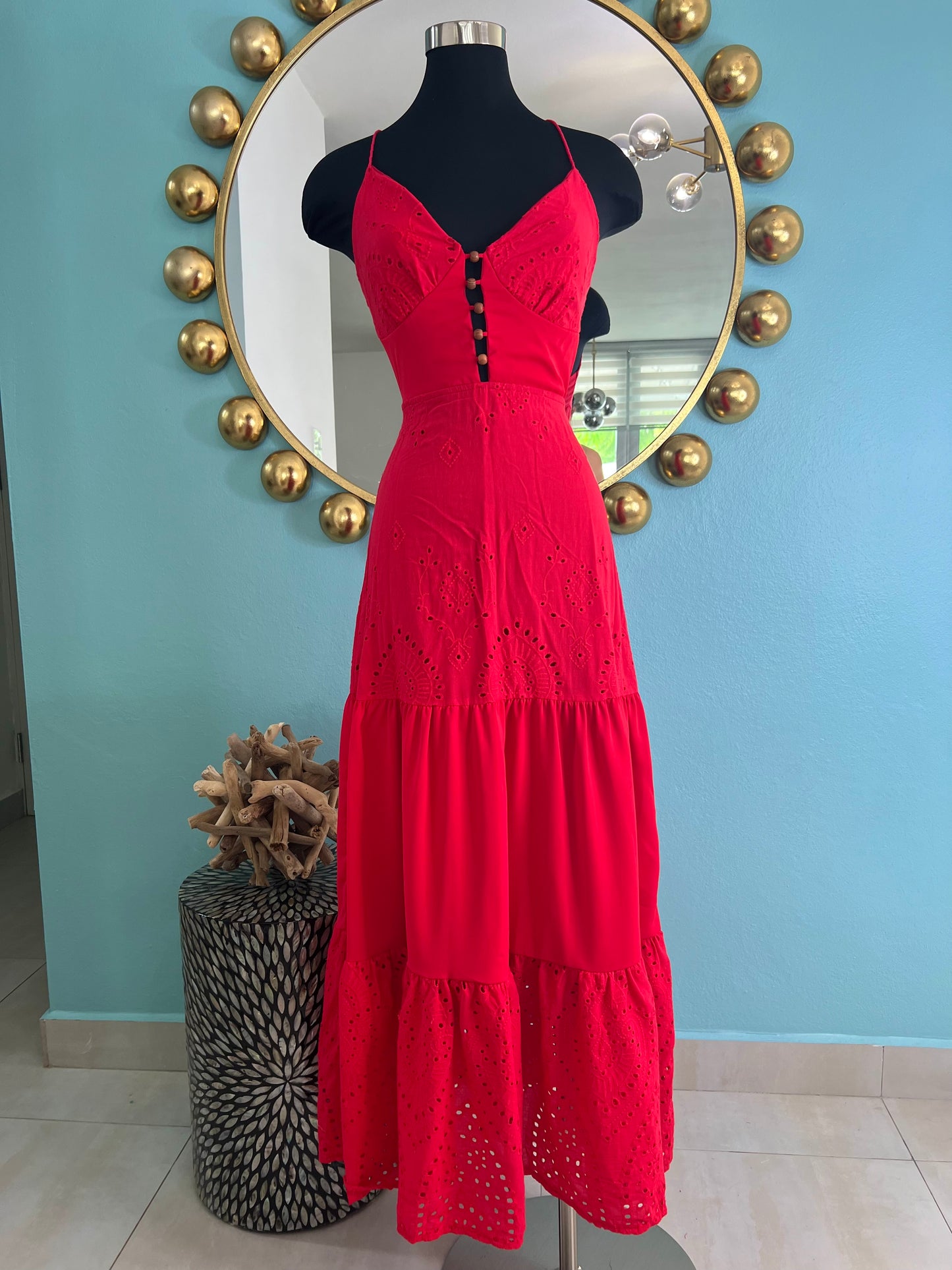 V-Neck Tiered Back Tie Detailed Maxi Dress