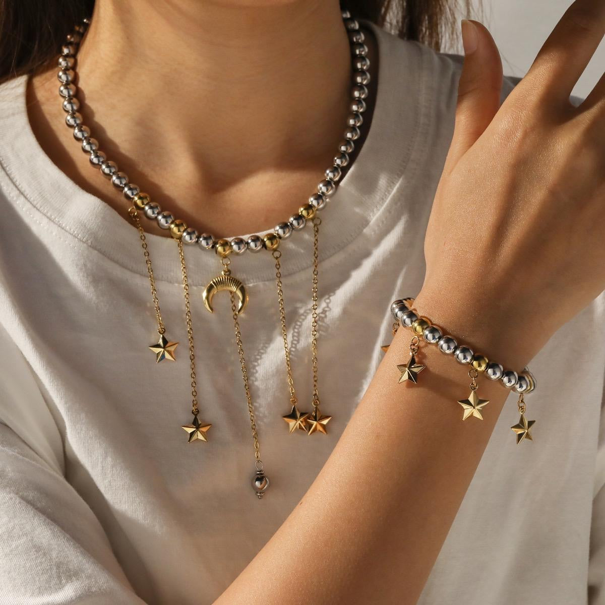 Moon & Stars 2 Tones Necklace