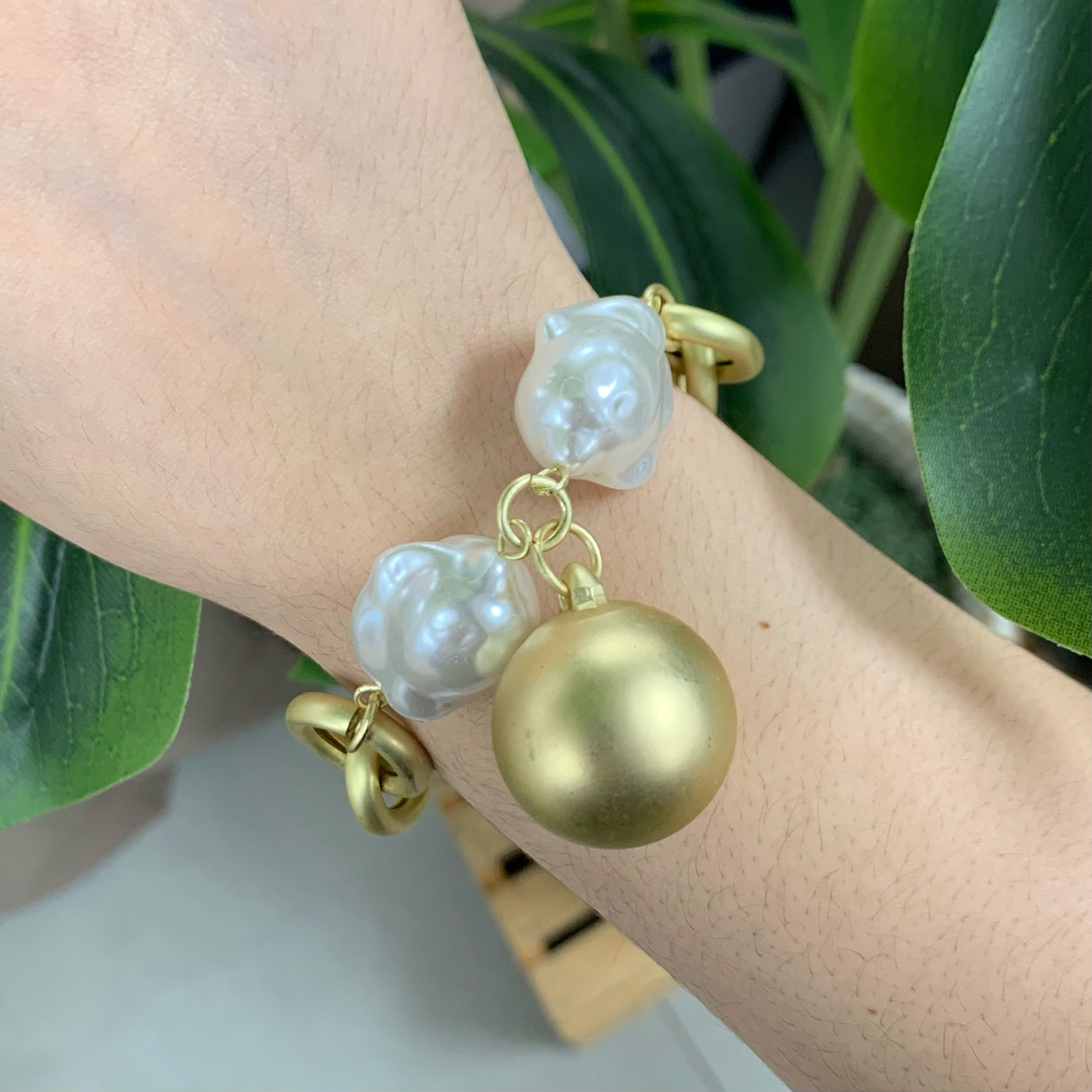 Chain With Pearls Hanging Ball Turkish Bracelet