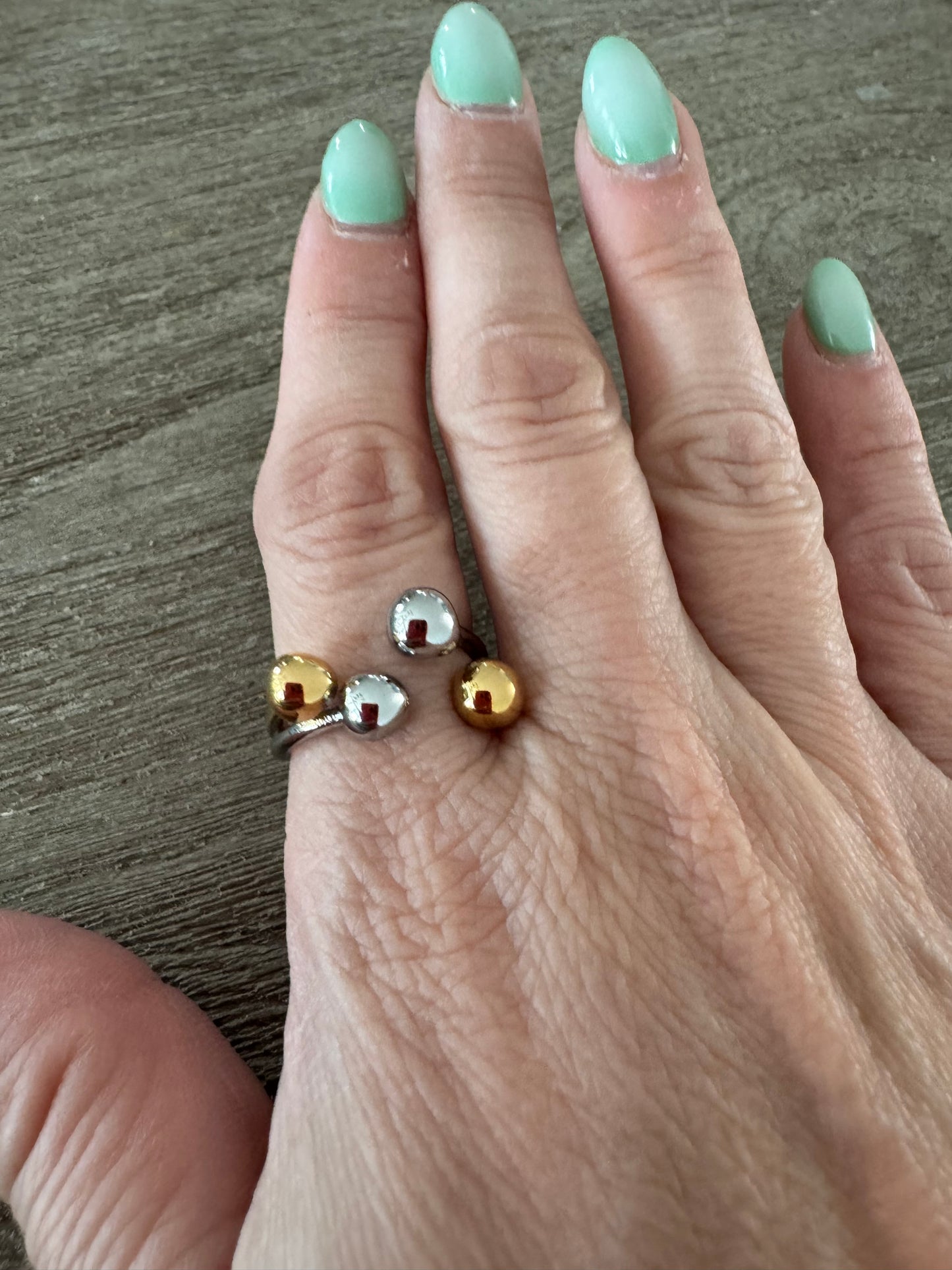 Two Tone Four Globes Stainless Steel Ring