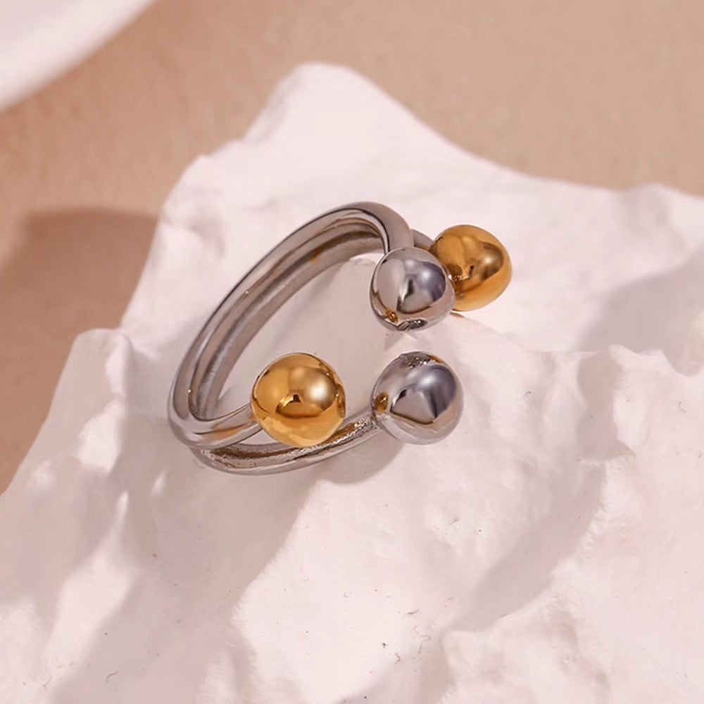 Two Tone Four Globes Stainless Steel Ring