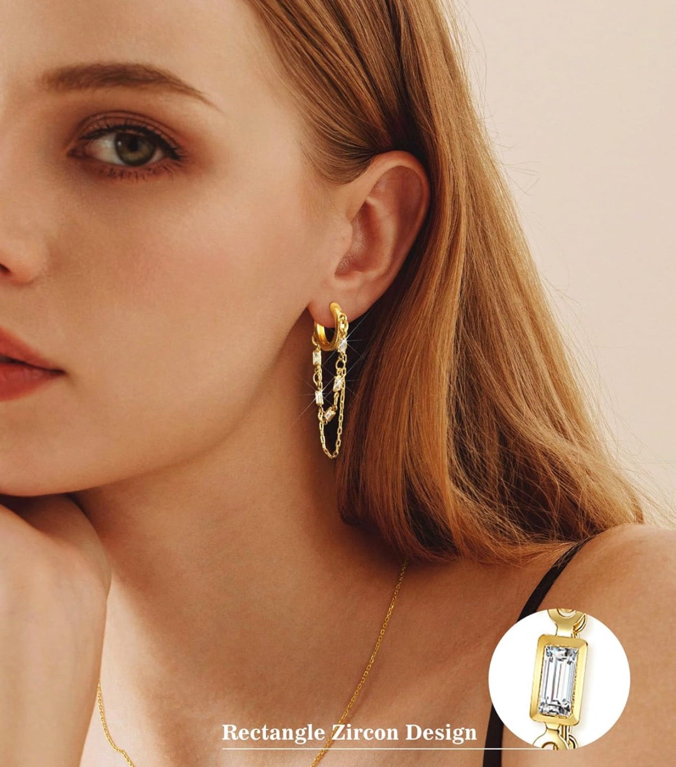 Chain Zircon Hoop Earrings