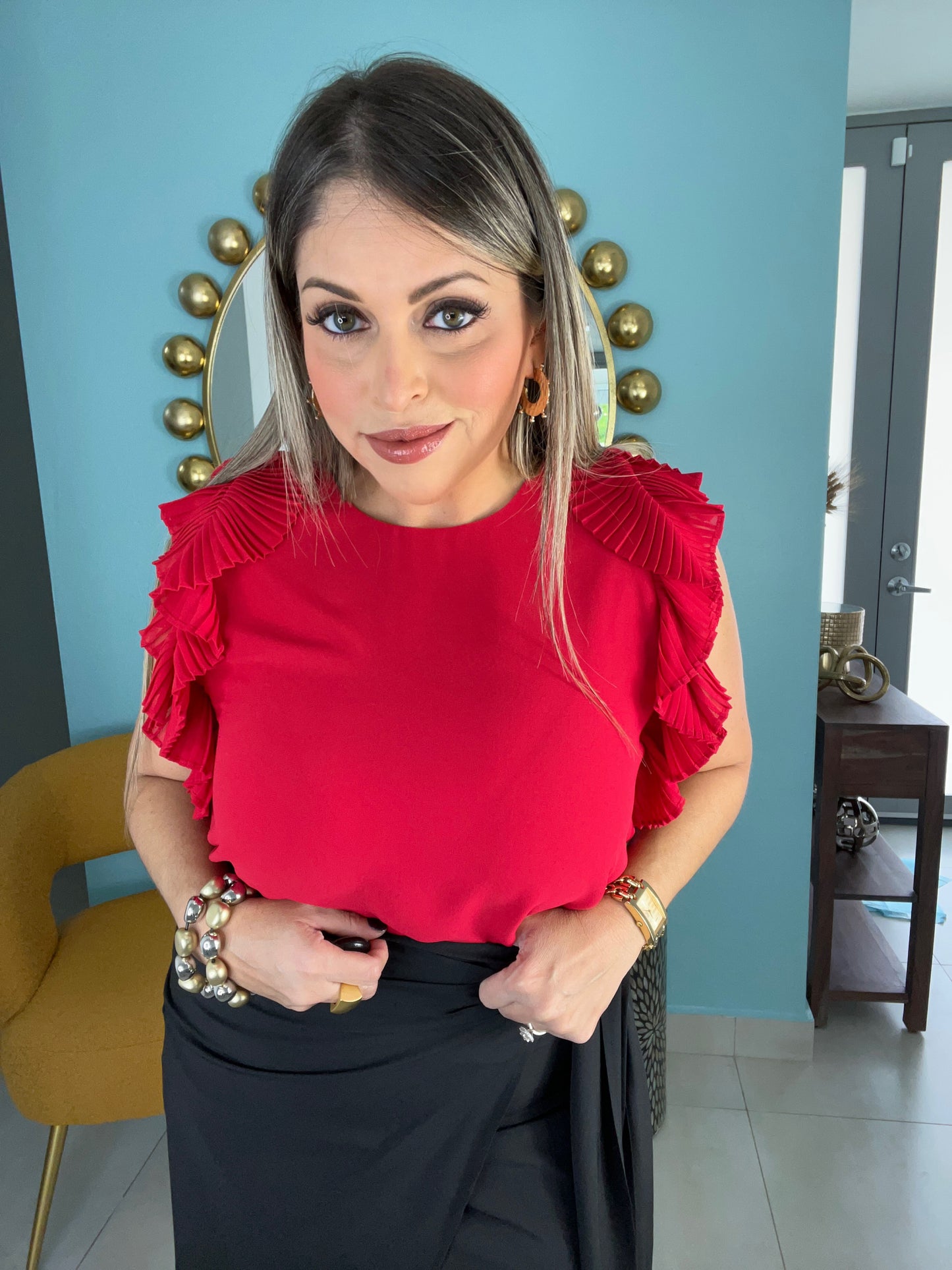 Pleated Flutter Sleeve Top