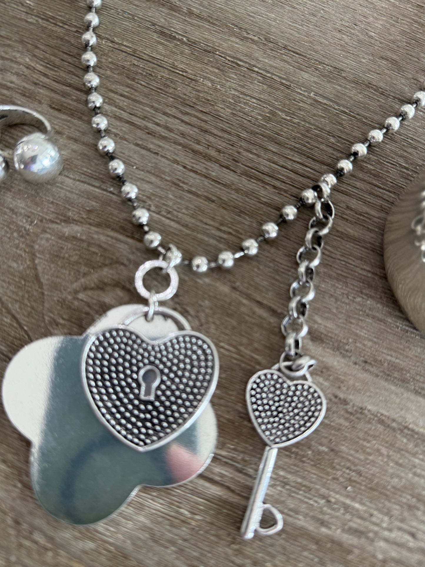 Lock & Key Long Silver Necklace