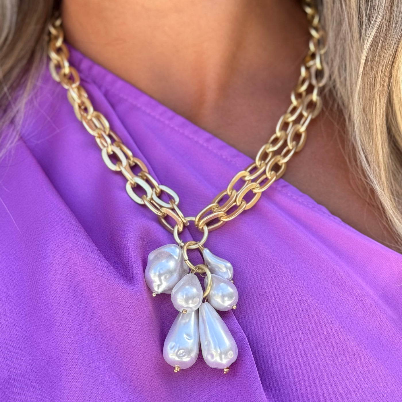 Two Layer Pearls Drops Turkish Necklace