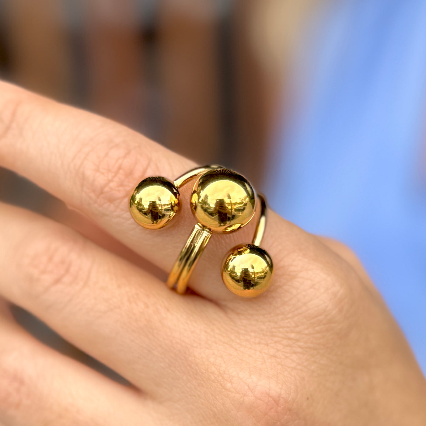Triple Globe Gold Stainless Steel Ring